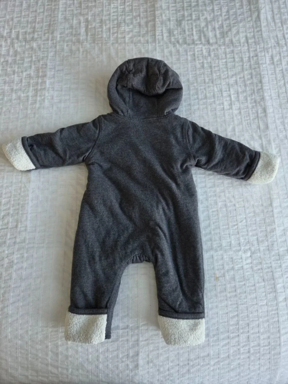 H&M Baby Hooded Sherpa Pram Suit Gray 2-4 Months Bear Ears Organic Cotton Buntin